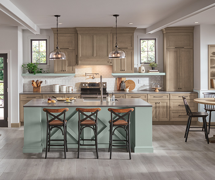 Diamond at Lowes - On-Trend Kitchen with Blue-Green Island Cabinets