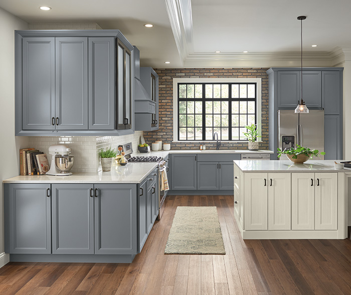 Painted Serious Gray and TrueColor Glacier Kitchen Cabinets
