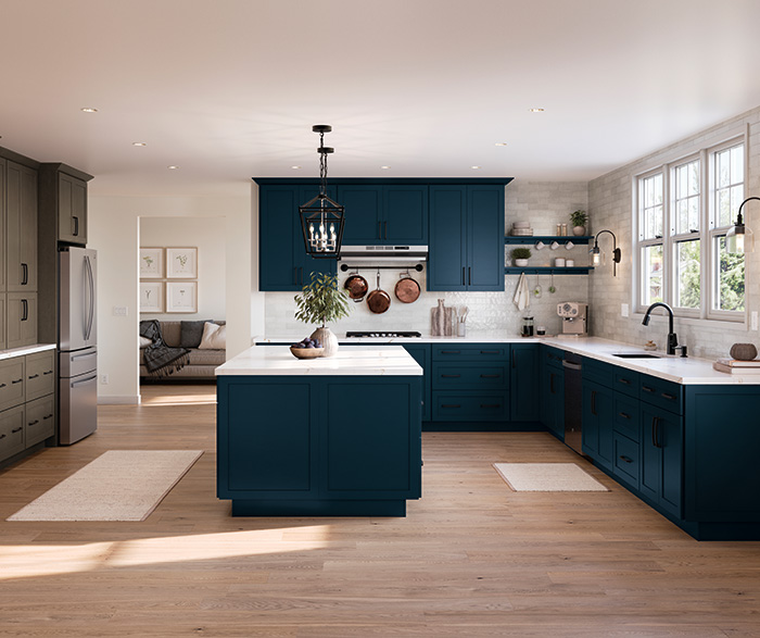 Jamestown Brown and Navy Blue Contemporary Kitchen Cabinets