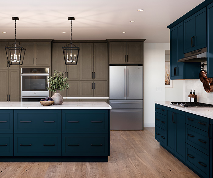 Jamestown Brown and Navy Blue Contemporary Kitchen Cabinets 3